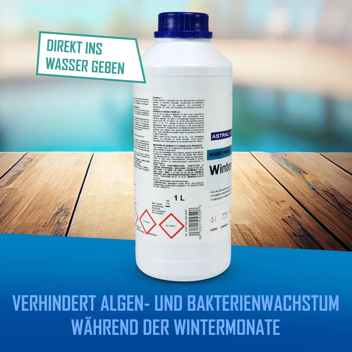 Astral Pool Wintermittel 1L - Effektive Winterpflege für Pools - Verhindert Algen Bakterien Kalk - Einfache Anwendung - Schwimmbecken Einwinterungsmittel