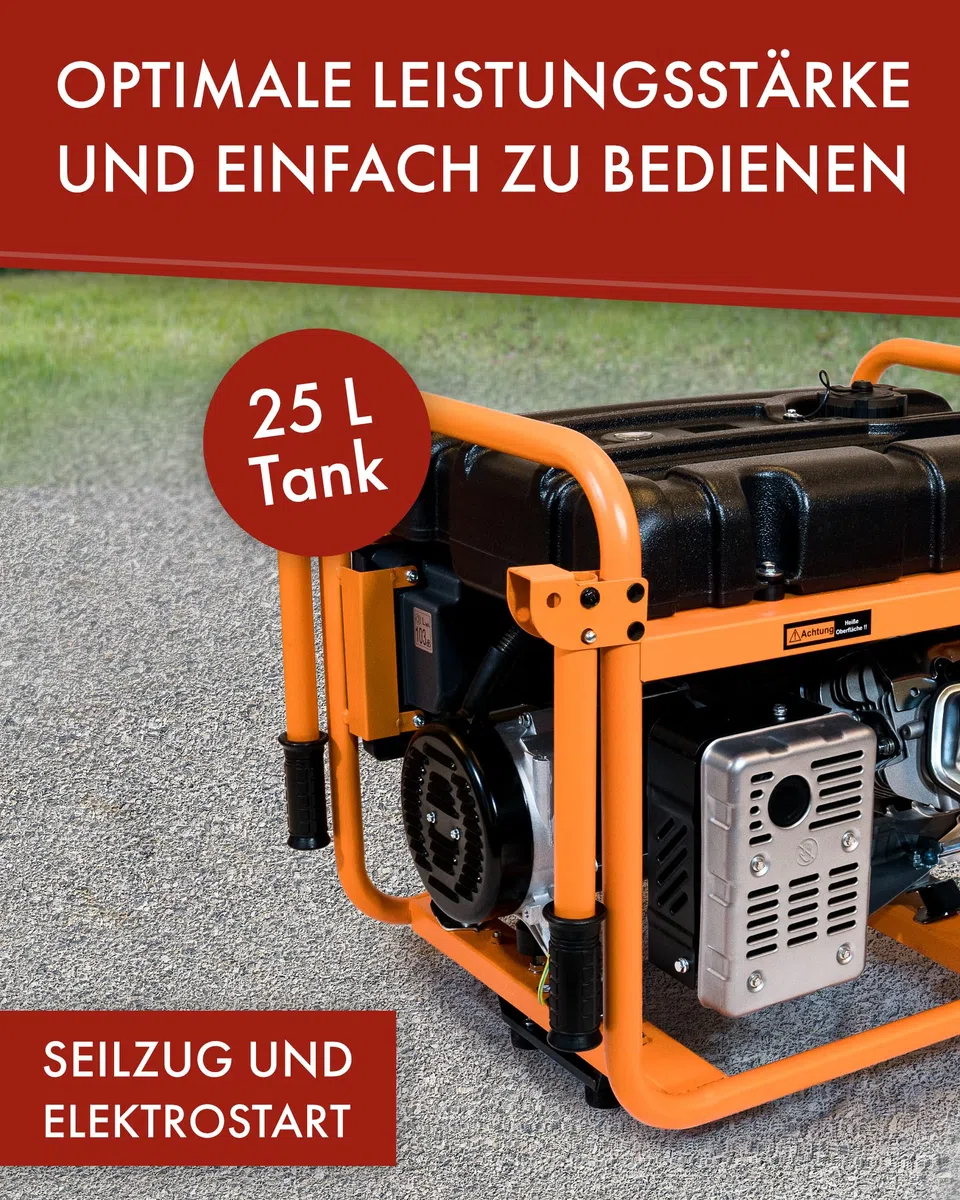 KnappWulf Generator Stromerzeuger Stromaggregat Notstomaggregat KW8300 mit 7,7kW max. Leistung bei 400V, 2,56 kW bei 230V, 25L Industrie Kunststofftank, Ölmangelsicherung, AVR, Elektrostarter