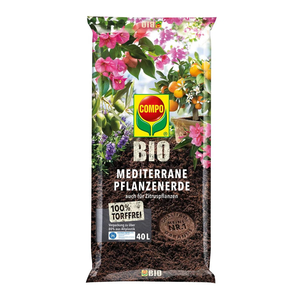 COMPO Bio Mediterrane Pflanzenerde torffrei für die Bildung schöner, intensiver Blüten und Früchte 40L