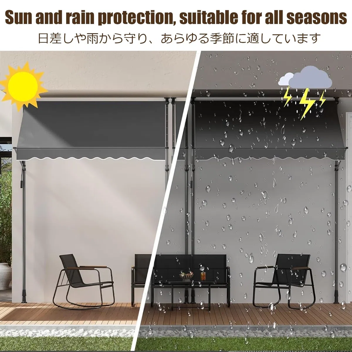 Einziehbare Markise, Markisen für Terrasse, manuelles Markise, einziehbare Sonnensegel, wasserabweisendes Polyester mit Kurbel für Balkon, Garten (Gelb und Weiß, 4 m)
