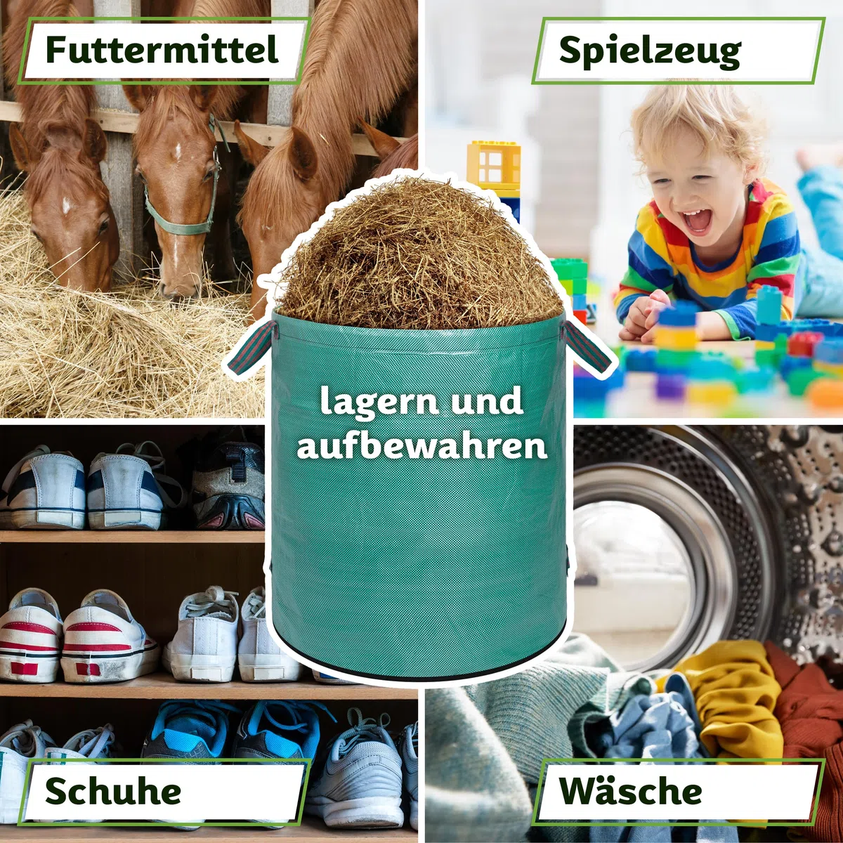 TTL GARDEN 3x 272L Gartensack - DOPPELTER BODEN extra stabil selbststehend 4 Griffe 150gsm groß robust & faltbar - 3er Set Garten Sack Laubsack Abfallsack für Gras Laub Hecke Gartenabfall