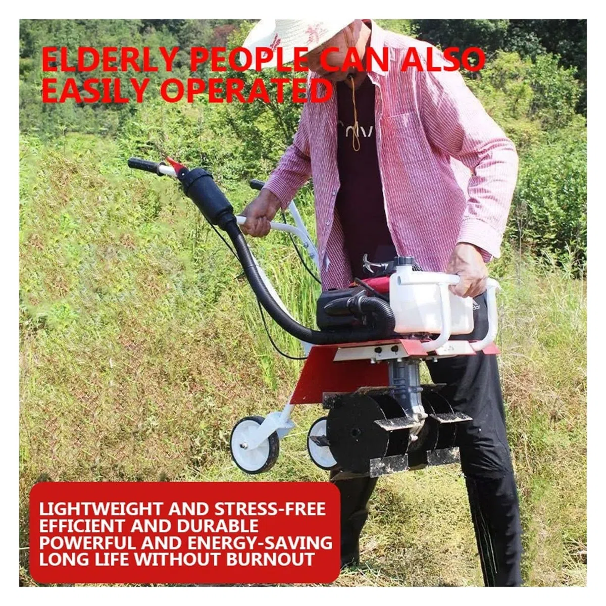 Viertakt-Kreiselgrubber, Leistungsstarke Bodenlockerungs-Bodenbearbeitungsmaschine, Kleine Grabenfräse, Kreiselfräse, Grubber, Bodenbearbeitung Hohe Effizienz, Sicher(Two-Stroke)