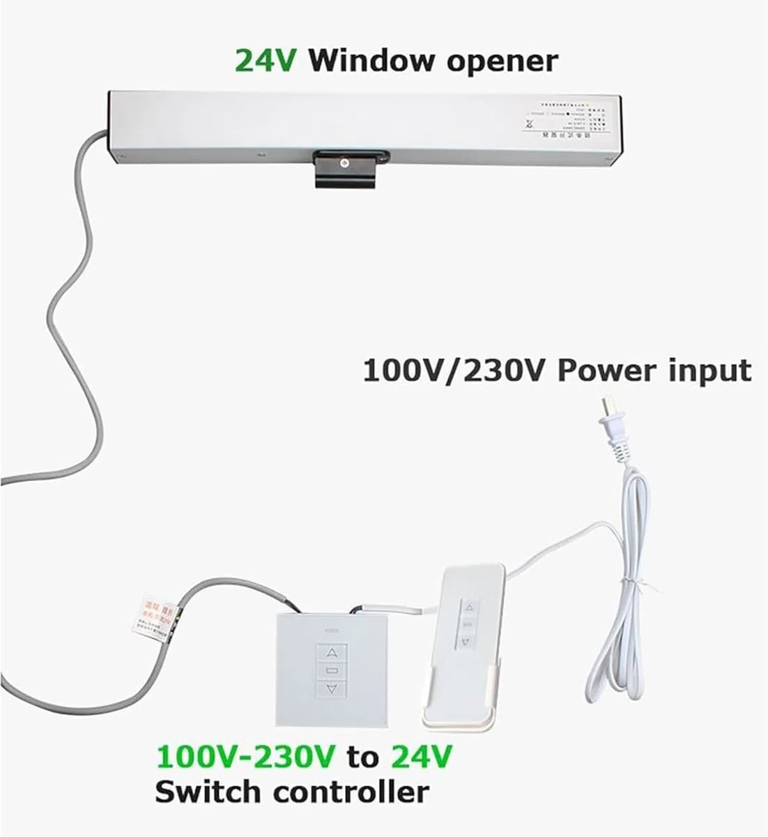 Elektrischer Kettenantrieb, Fensteröffner, 600 N, für Dachfenster und Flügel, 300–1000 mm, mit automatischer Schließfunktion, ideal für Heim- und Büroautomation