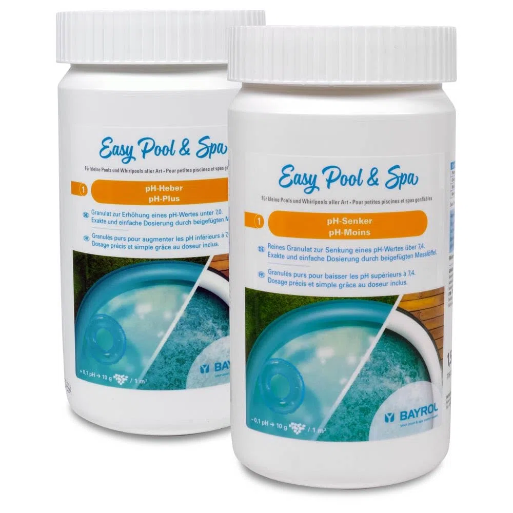 BAYROL Easy Pool & Spa pH-Regulierung Set - pH Plus & Minus | Schnell lösliche Granulate mit Messlöffel zur einfachen Dosierung in Pools und Whirlpools aller Art