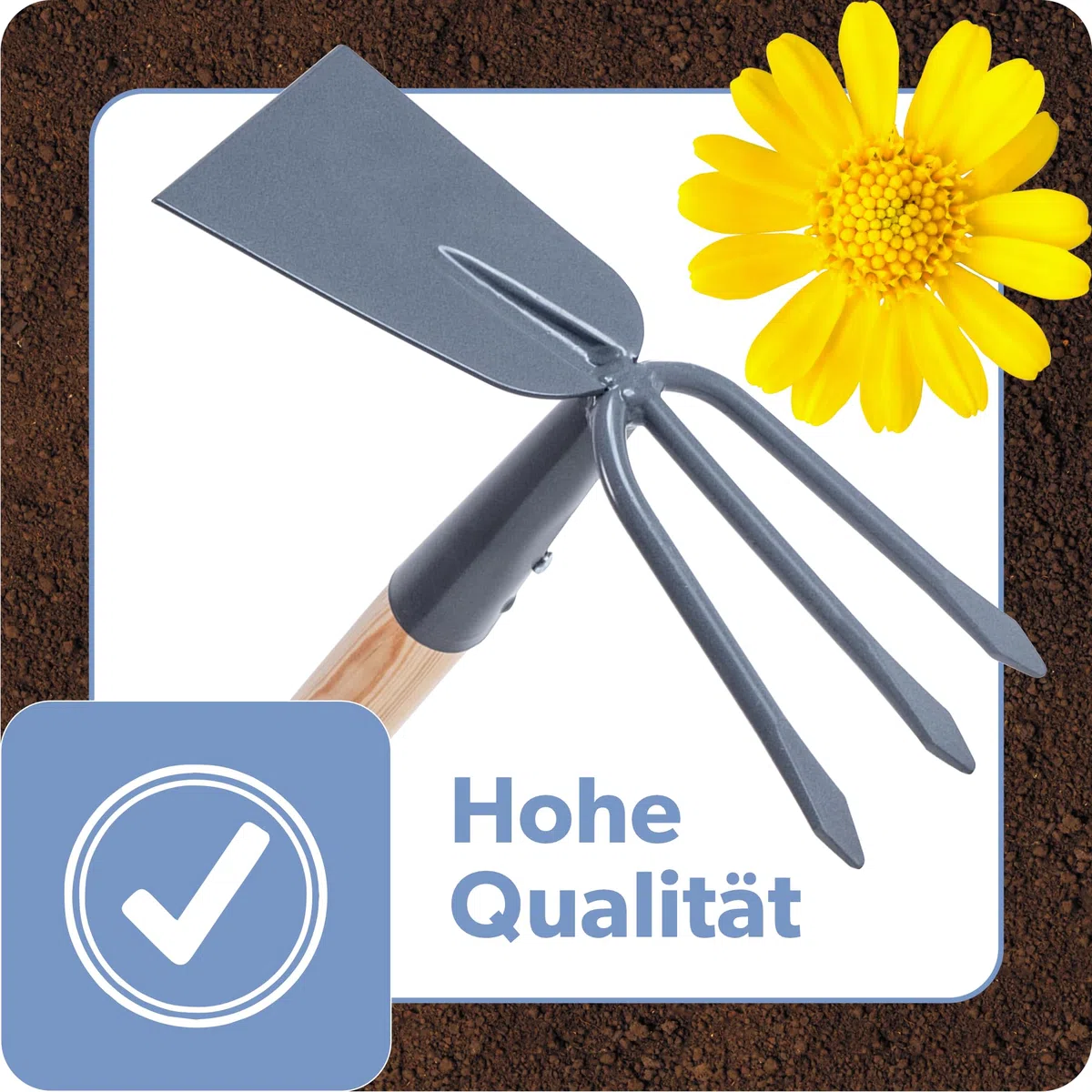 KADAX Hacke aus Metall, Gartenhacke mit langem Stiel aus Holz, Doppelhacke für Garten zum Lockern, Lüften und Jäten des Bodens, Unkrauthacke (Lang, Rechteck - 3 Zinken, Mit Holzstiel)
