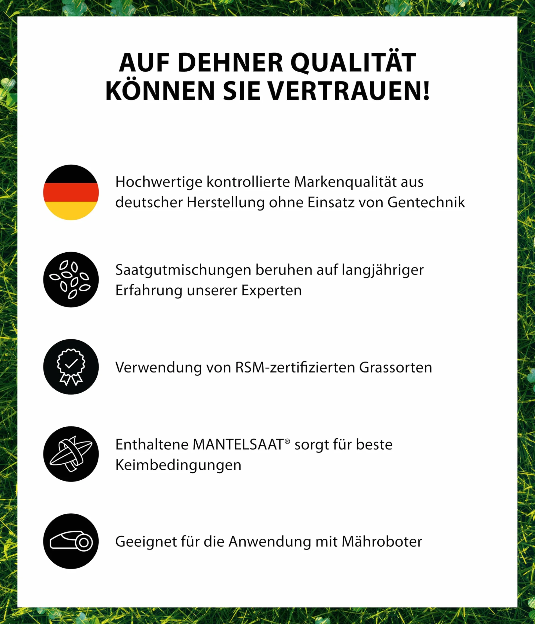 Dehner Saatgut Rasensamen, Mikroklee-Rasen, hochwertige Saatgutmischung, selbstdüngend/selbstkeimend, 625 g, für ca. 25 m², natur