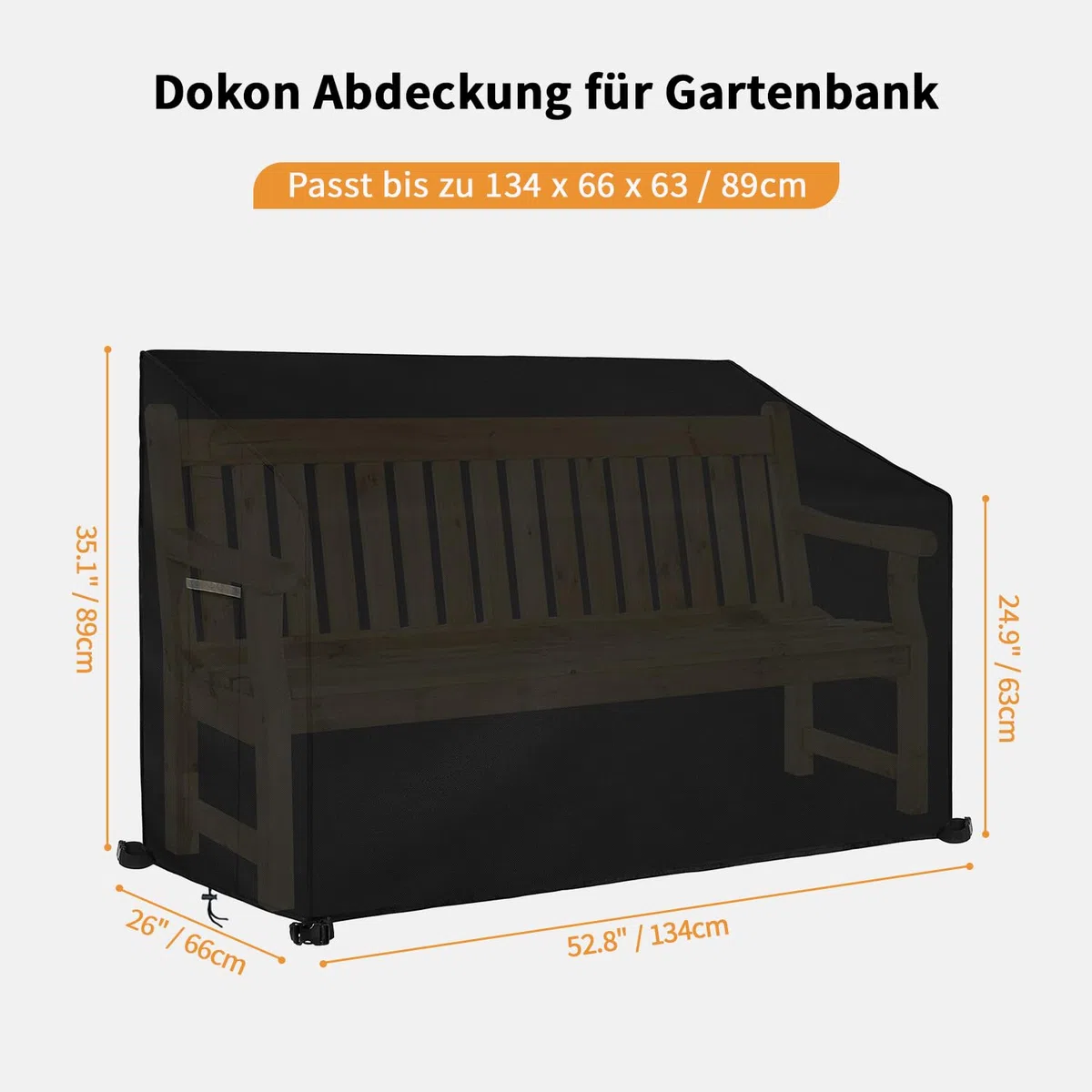 Dokon 2 Sitzer Gartenbank Abdeckung mit Belüftungsöffnungen Wasserdicht Winddicht UV-Beständiges Robustes Oxford-Gewebe Schutzhülle für Gartenbank, Gartensofa (134x66x63/89cm) - Schwarz