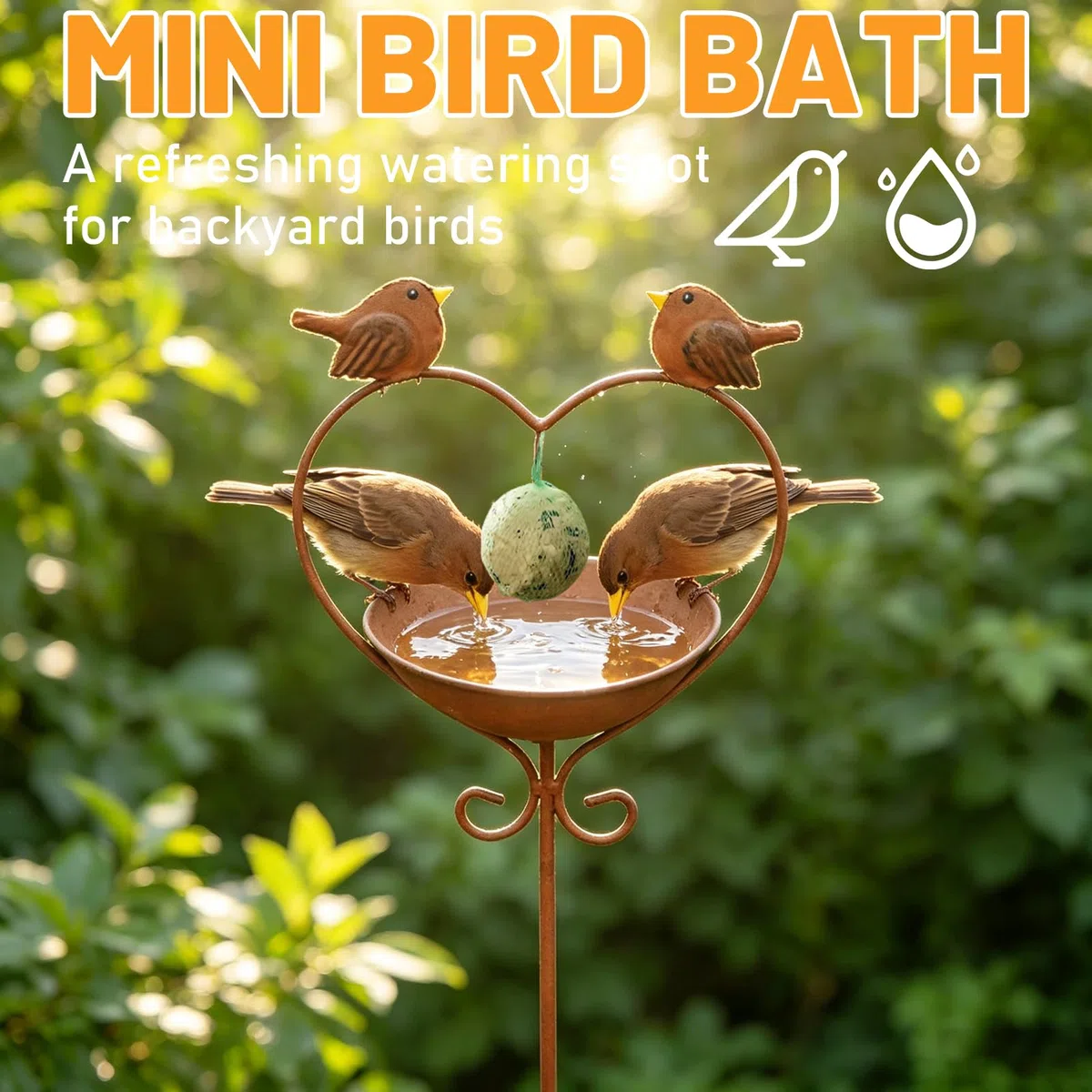 Gartendeko Rost Vogeltränke Stehend,Vogelbad Garten Gartenstecker Rost Bienentränke Metall Insektentränke Rostdeko Gartendeko für Draußen Wetterfest Wassertränke für Vögel Beetstecker Topfstecker (B)