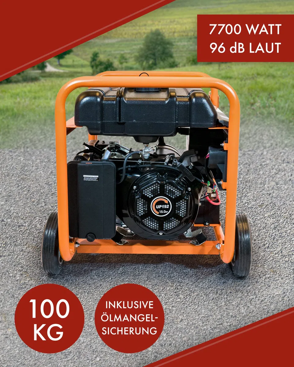 KnappWulf Generator Stromerzeuger Stromaggregat Notstomaggregat KW8300 mit 7,7kW max. Leistung bei 400V, 2,56 kW bei 230V, 25L Industrie Kunststofftank, Ölmangelsicherung, AVR, Elektrostarter