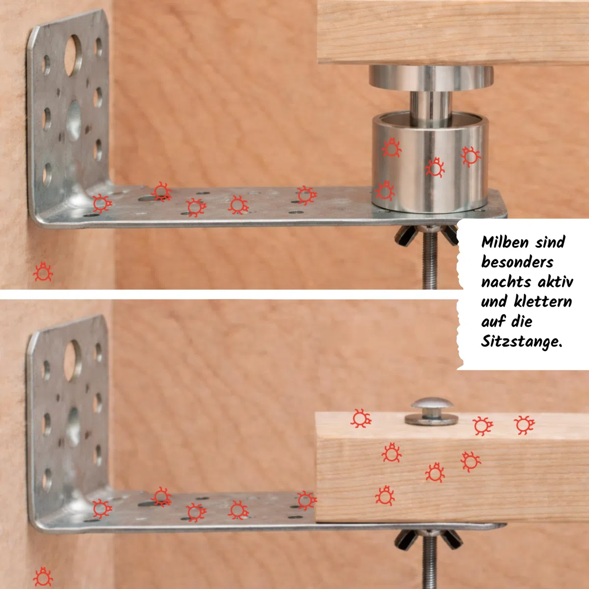 KikeriClean Milbensperre für Hühnerstange 2er Set – Aluminium CNC gefräst – Milbenfalle/Milbenstopp gegen rote Vogelmilbe (2, Milbensperre + Winkel & Schrauben (2er Set))