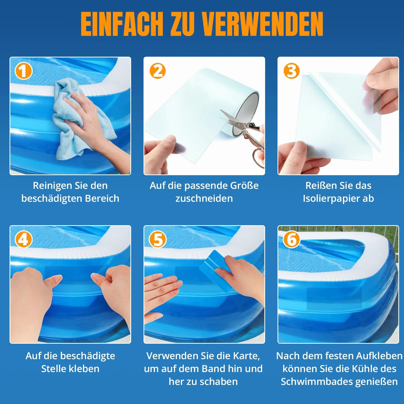 Pool Reparaturset, Transparentes Unterwasser Klebeband 10cm x 250cm, Pool Flicken Selbstklebend Wasserdichtes Flex Tape, PVC Abdichtband Kann Als Ersatz für Kleber,Dichtmittel Verwendet Werden