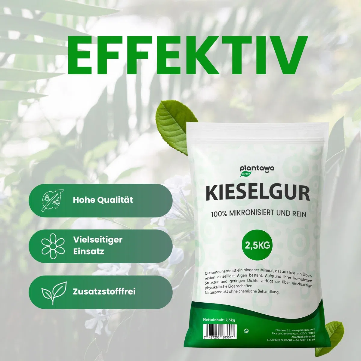 PLANTAWA Kieselgur 2,5kg | 100% Natürlich und Nachhaltig | Diatomaceous Earth | Fein Gemahlenes Kieselgur Pulver Ohne Chemische Behandlungen | Vielseitig Einsetzbar