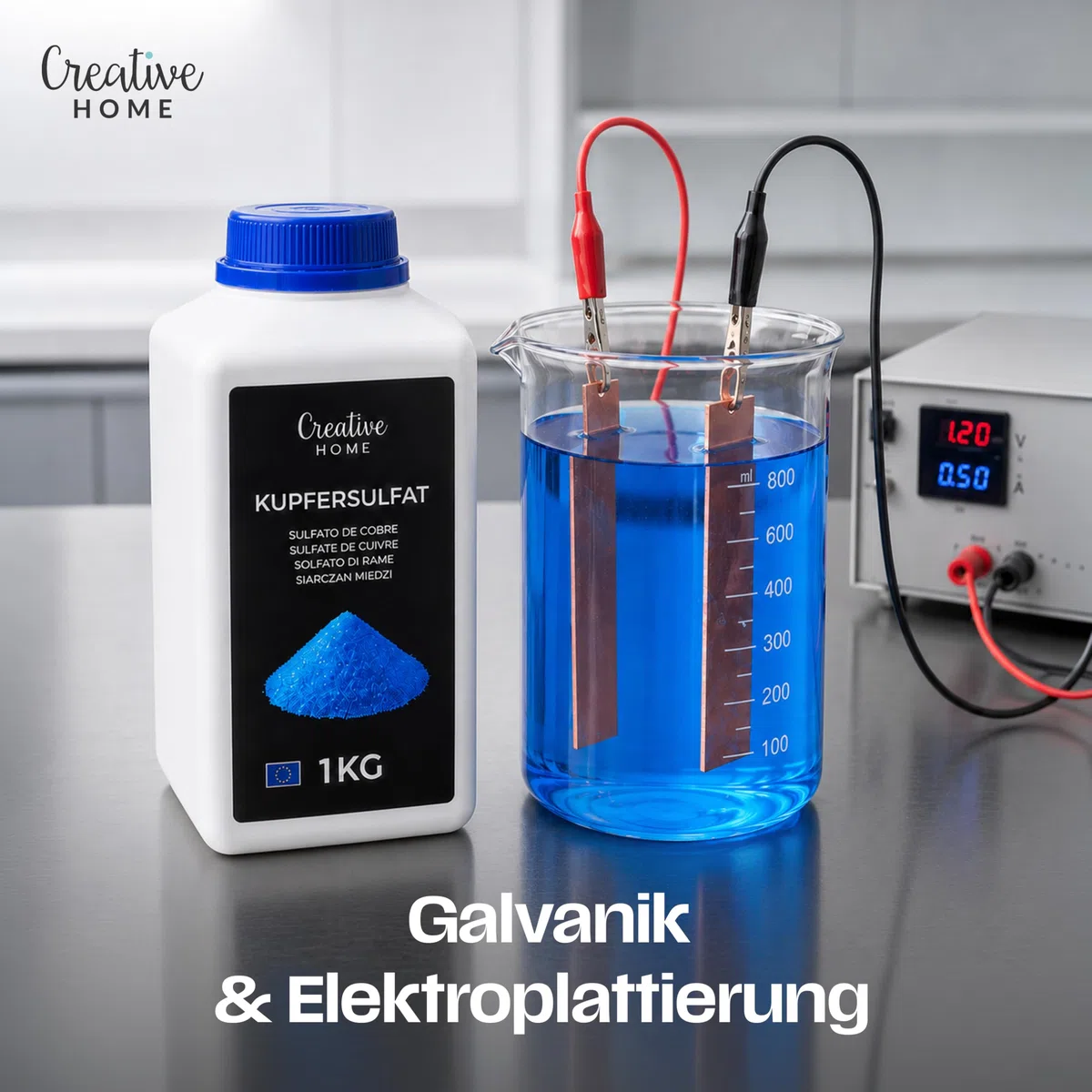 Creative Home Kupfersulfat Pentahydrat 1kg Kupfervitriol ohne Antibackmittel | Kupfer(II)-sulfat-5-hydrat für Labor, Kristallzucht, Experimente, Verkupfern
