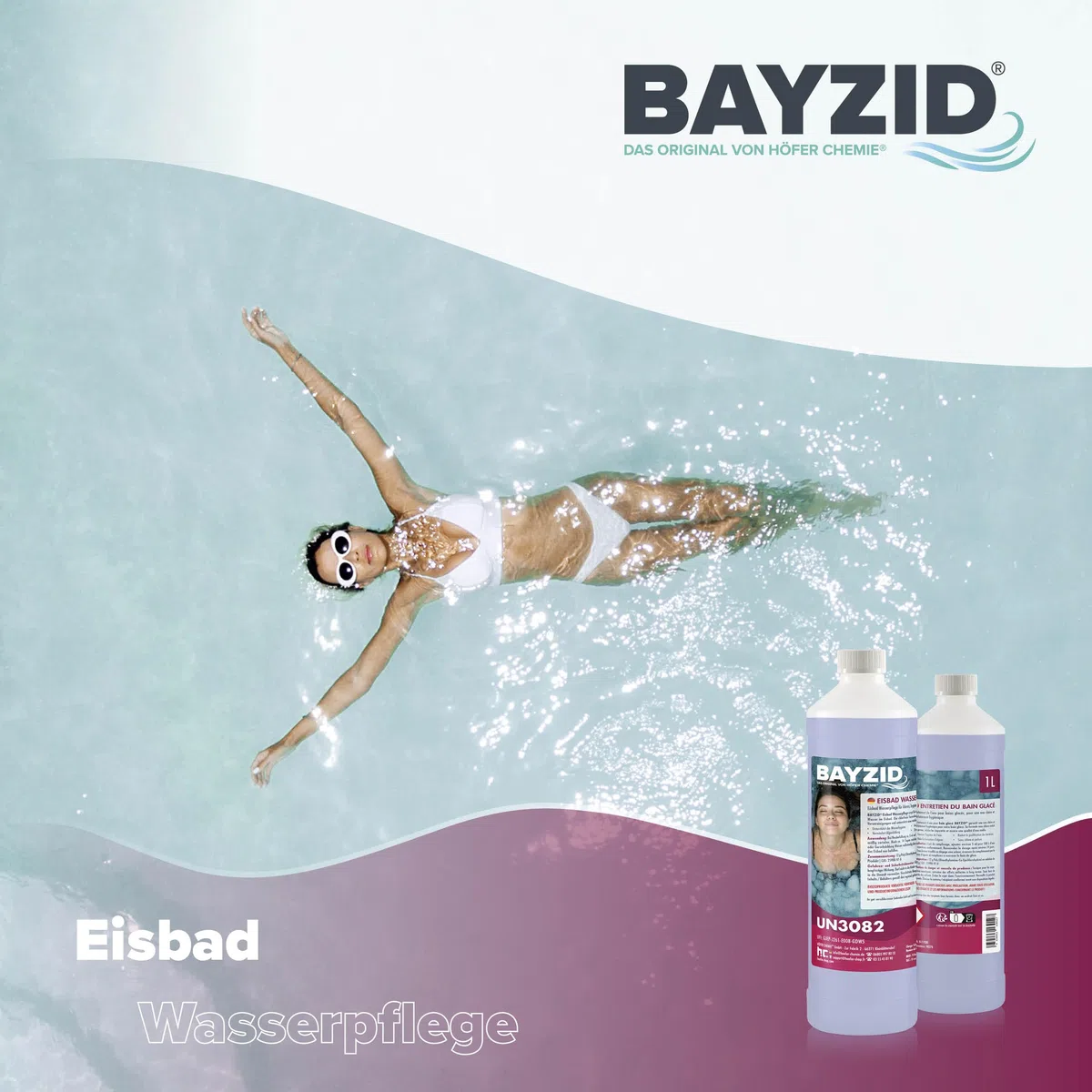 BAYZID 1 L Eisbad Wasserpflege ohne Chlor - Hygiene & Klarwasser für Eisbäder, Kaltwasserbecken & Eistonnen - Chlorfrei & Duftstofffrei - Effektive Anti-Bakterien-Formel - Einfache Dosierung