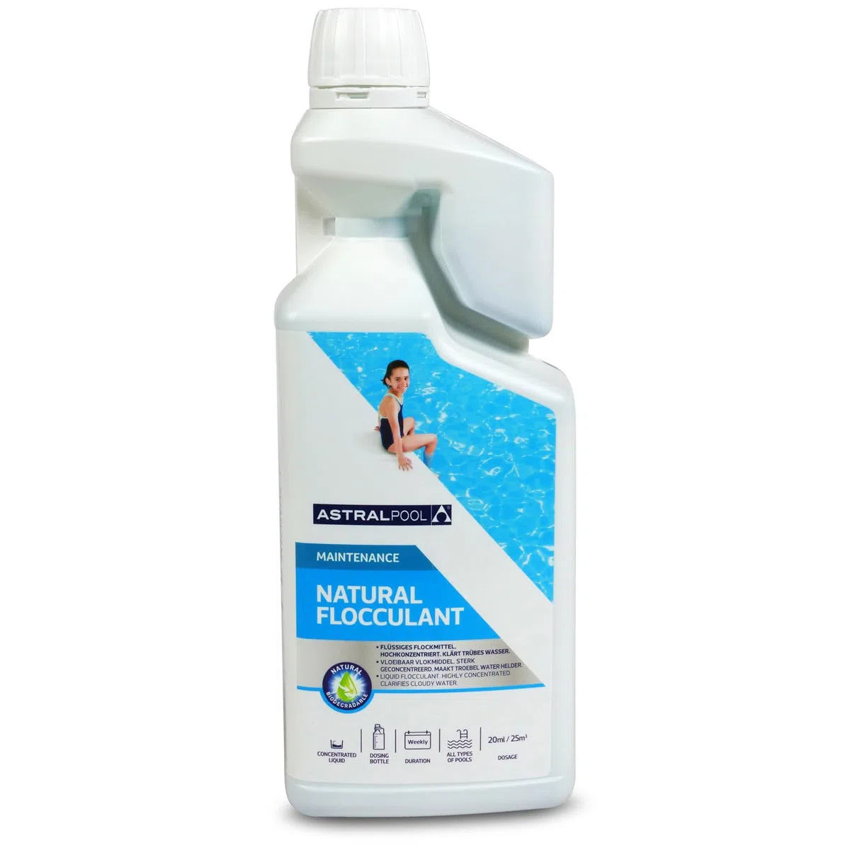 Astral Pool Natural Flocculant 1,0 l - Bio-Flockungsmittel für klares Poolwasser - Entfernt Phosphat, Öle und organische Stoffe