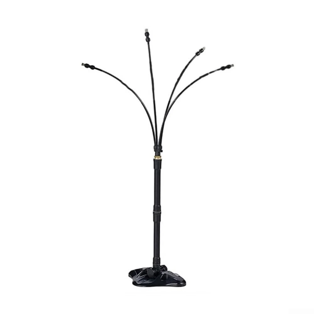 Stehendes Nebelkühlsystem für Outdoor-Zwecke, konfigurierbare Höhe (43,9–66 cm), 4-direktionale Form, Speicherschlauch, 7,6 m, Kupfer-Kunststoff-Sprühleitung, schwarz
