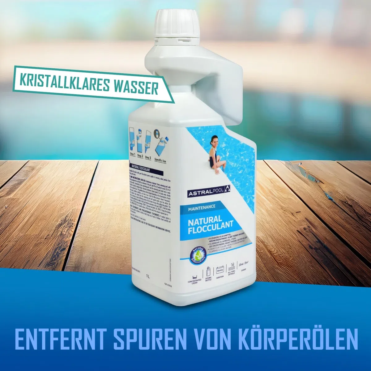 Astral Pool Natural Flocculant 1,0 l - Bio-Flockungsmittel für klares Poolwasser - Entfernt Phosphat, Öle und organische Stoffe
