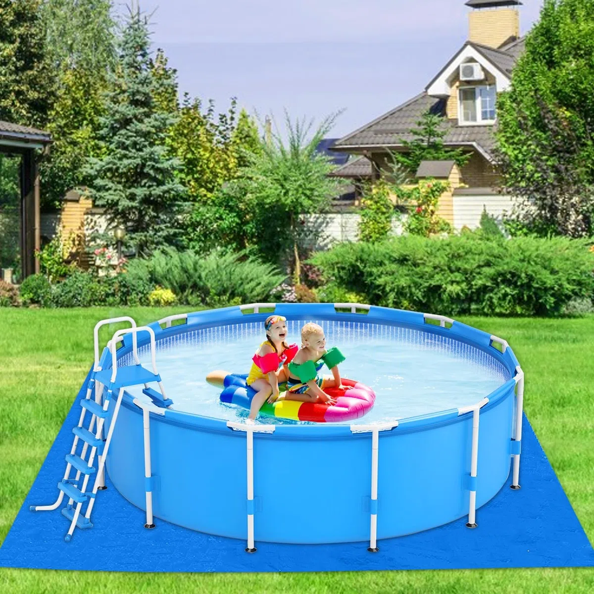 YEXEXINM Pool Bodenplane 335 x 335 cm, quadratische Pool Unterlage reißfest Poolmatten Schutzboden wasserdichte Poolunterlage Faltbarer Bodenschutzplane für Aufstellpools bis Ø 305 cm