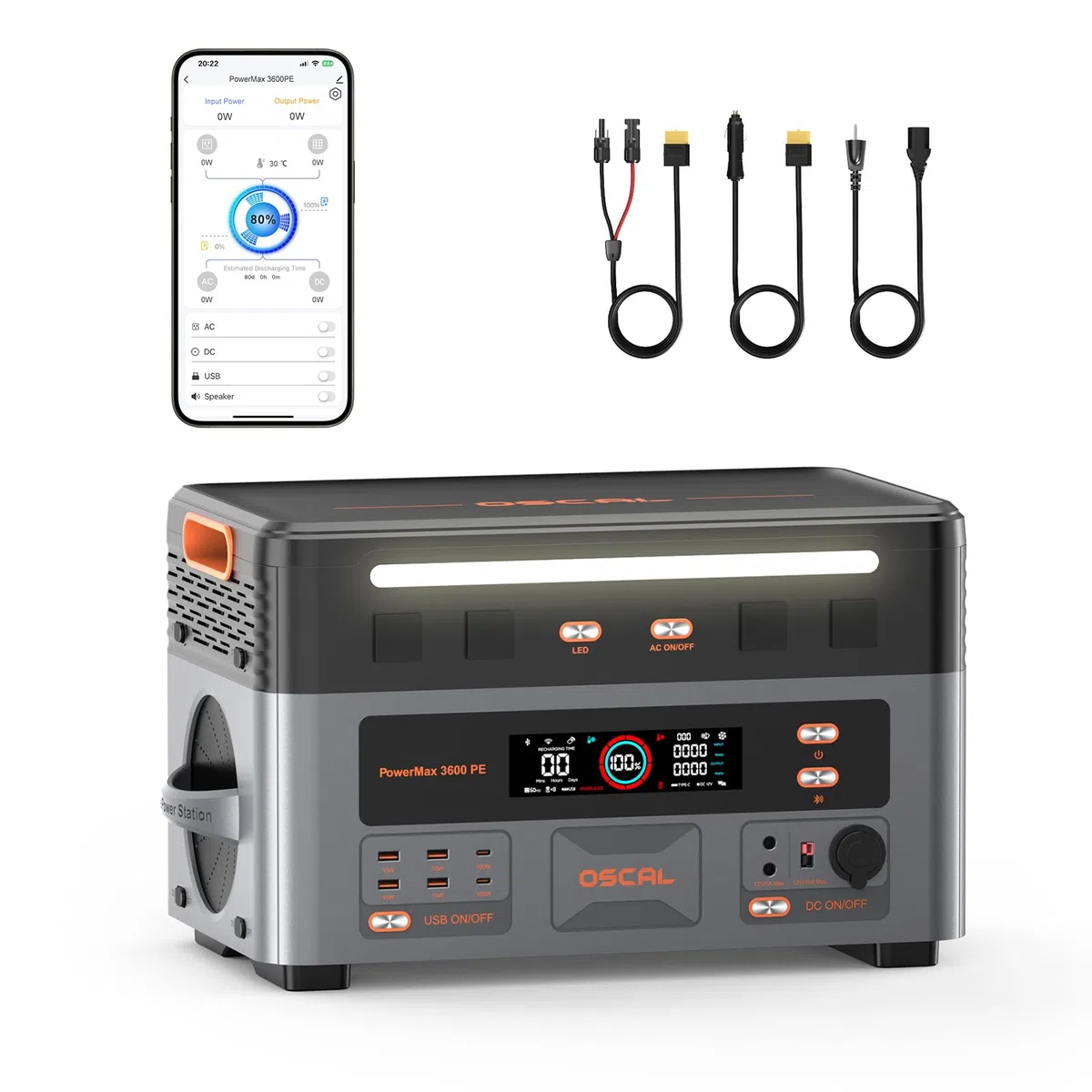 3600W Tragbare Powerstation PowerMax 3600PE, 2016Wh Solargenerator mit LiFePO4 Akku, 0–80% in 45 Min.Laden, APP, 14 Anschlüsse, USV, Portable Power Station für Camping, Wohnmobile