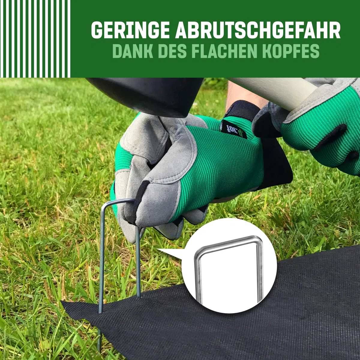 GardenGloss Rostfreie Erdanker aus Stahl (100 Stück) - 150 x 25 mm, Ø 3 mm | Stabile Bodenanker für Unkrautvlies - Gartenvlies - Zaun & Camping