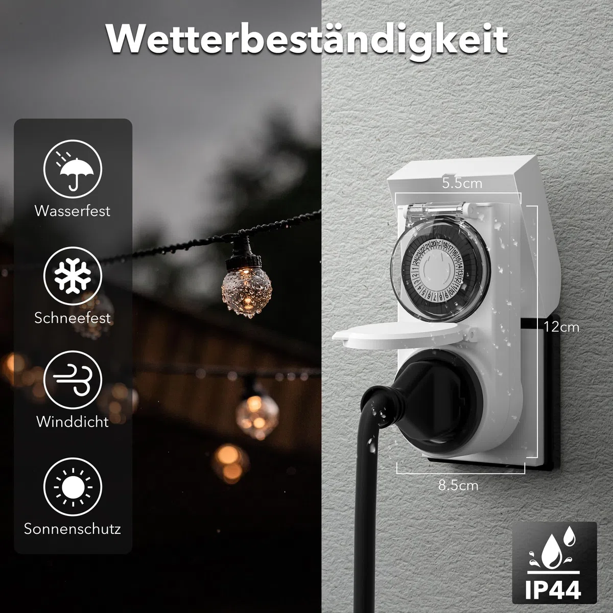 HBN 2X Zeitschaltuhr Steckdose Aussenbereich, IP44 Outdoor Mechanische Timer mit Kindersicherung & Schutzabdeckung, Analoge Tageszeitschaltuhr für Außen, 16A/3.680W
