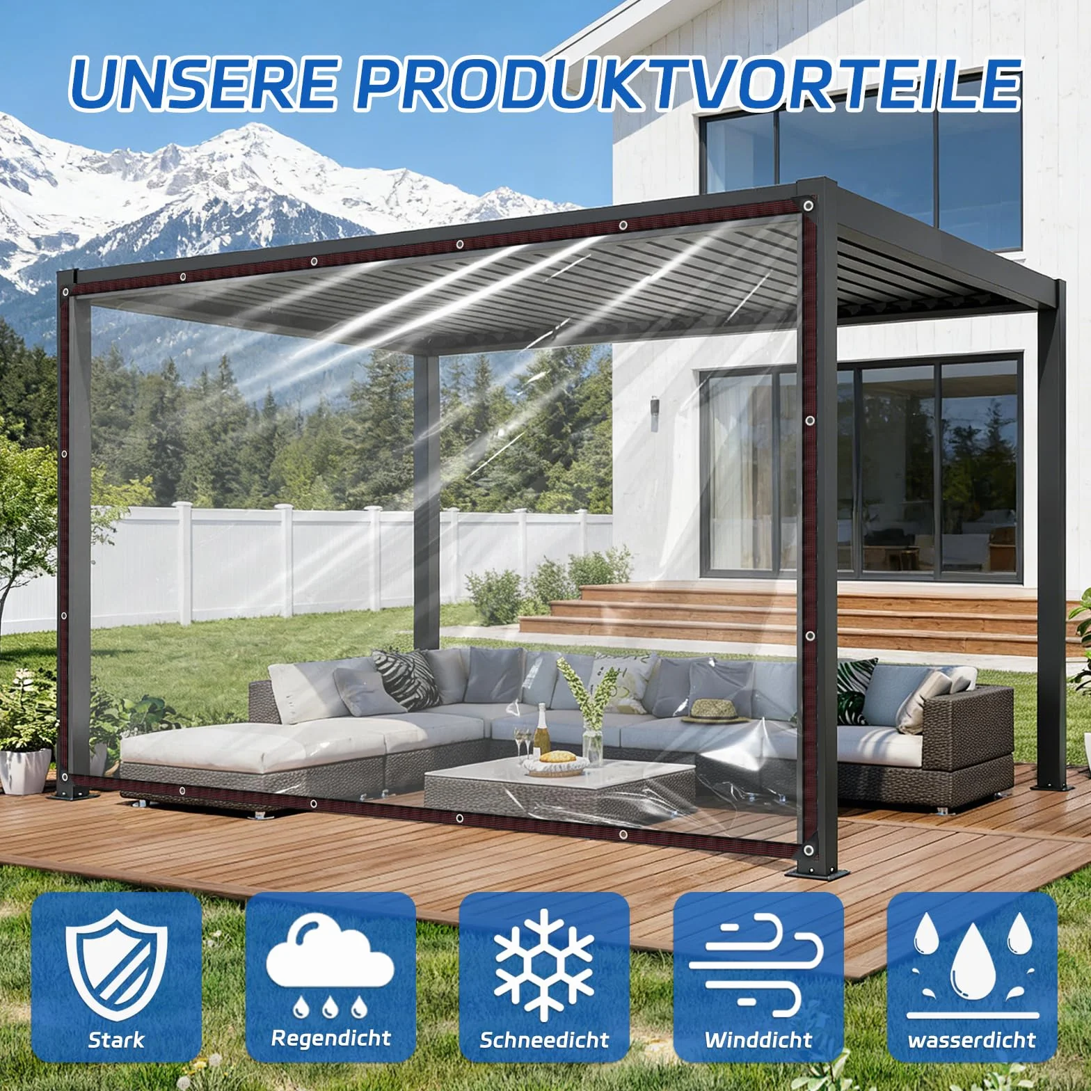 Plane Wasserdicht Transparent mit öSen, Abdeckplane Wasserdicht, zum Schutz von Gartenmöbeln vor Staub,Gewächshäuser,Terrassen und Andere Außenbereiche,Regenschutz Windschutz, 2x1m