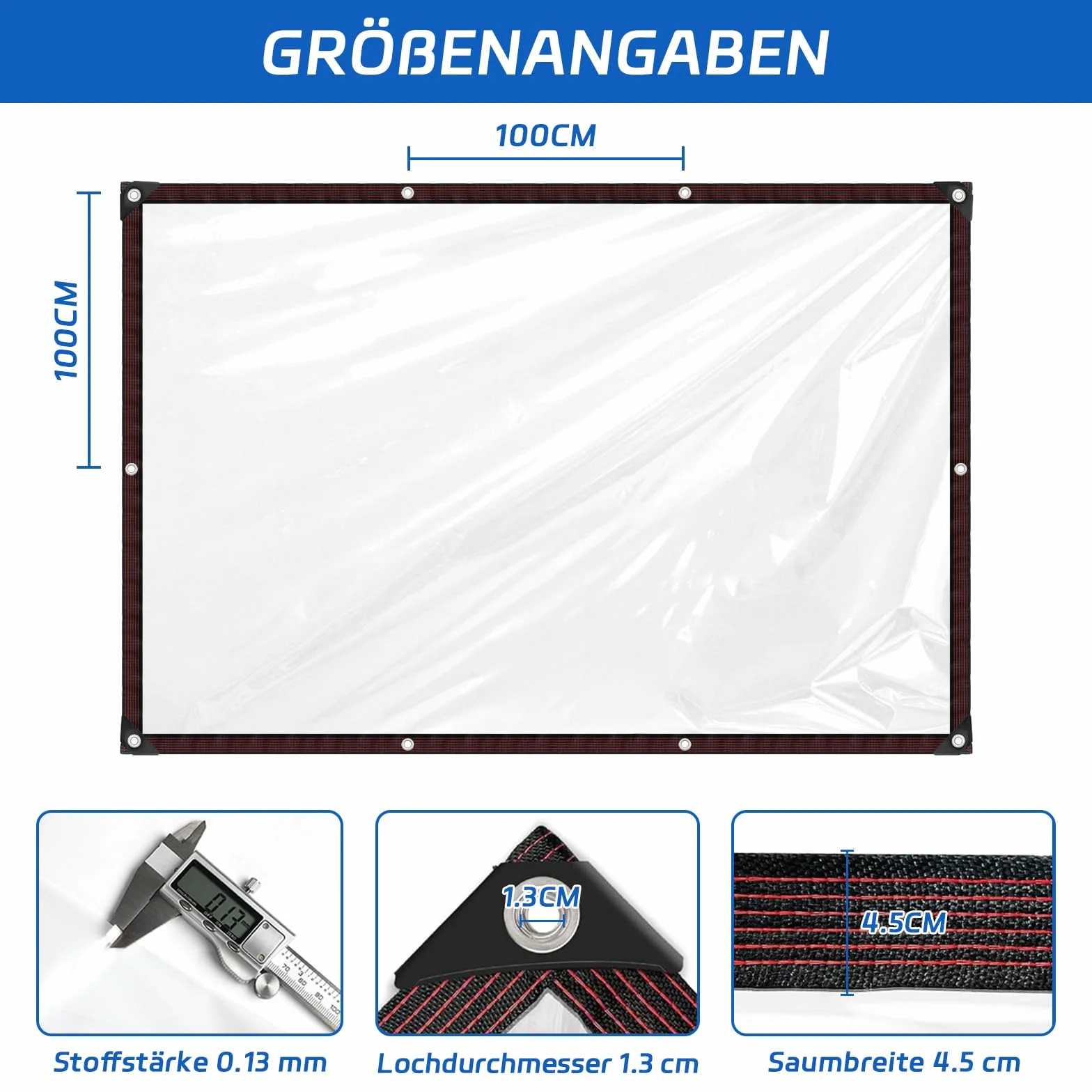 Plane Wasserdicht Transparent mit öSen, Abdeckplane Wasserdicht, zum Schutz von Gartenmöbeln vor Staub,Gewächshäuser,Terrassen und Andere Außenbereiche,Regenschutz Windschutz, 2x1m