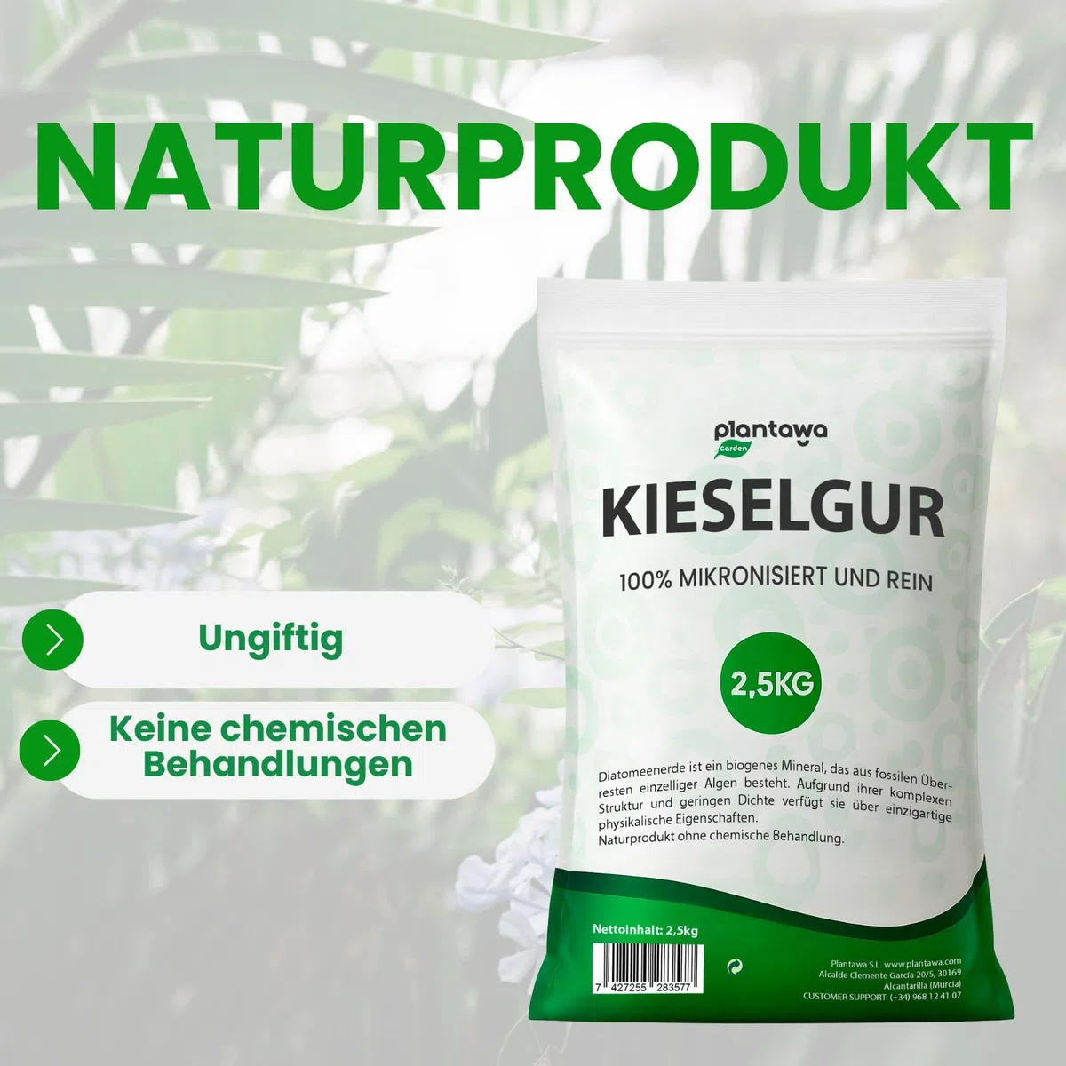 PLANTAWA Kieselgur 2,5kg | 100% Natürlich und Nachhaltig | Diatomaceous Earth | Fein Gemahlenes Kieselgur Pulver Ohne Chemische Behandlungen | Vielseitig Einsetzbar