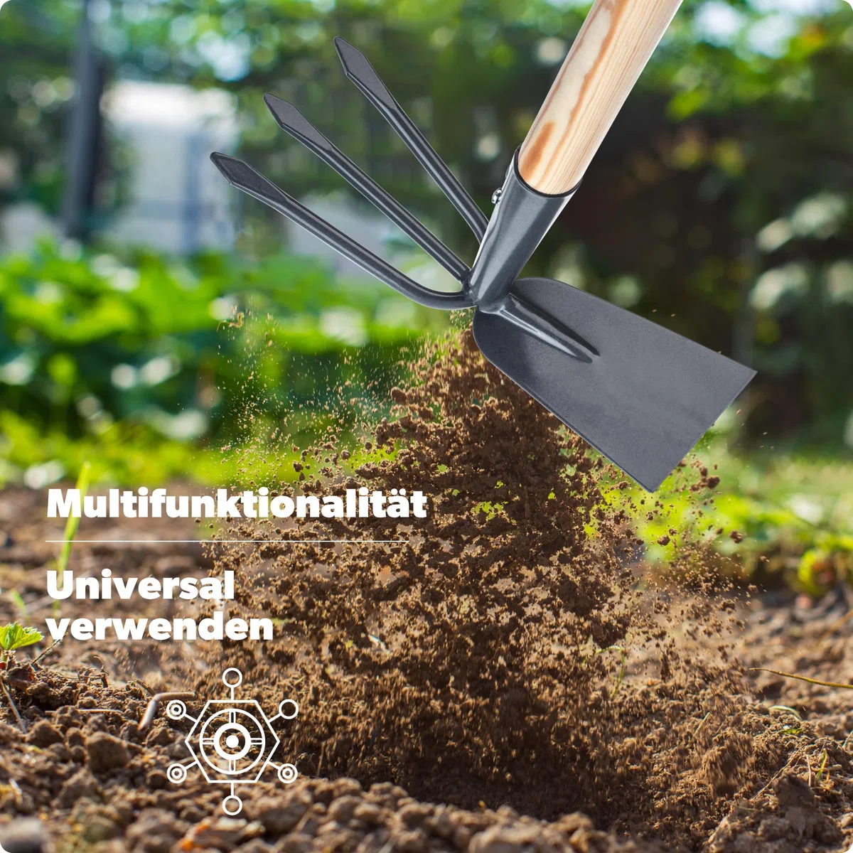 KADAX Hacke aus Metall, Gartenhacke mit langem Stiel aus Holz, Doppelhacke für Garten zum Lockern, Lüften und Jäten des Bodens, Unkrauthacke (Lang, Rechteck - 3 Zinken, Mit Holzstiel)