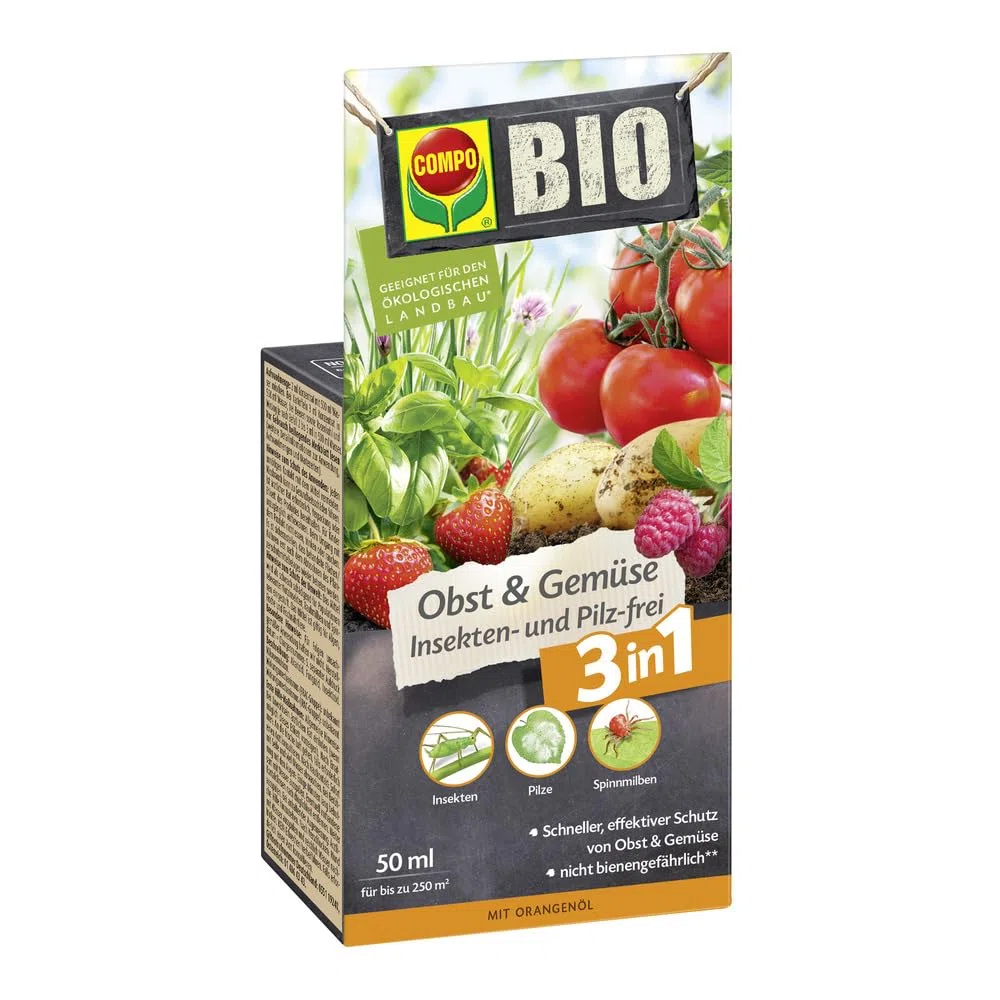COMPO Obst & Gemüse Insekten- und Pilz-frei - 50 ml reichen für 250 m² - Bekämpfung von Insekten, Spinnmilben und Pilzkrankheiten - Wirkstoff aus der Natur