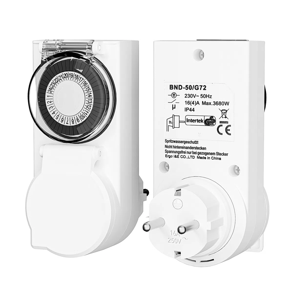 HBN 2X Zeitschaltuhr Steckdose Aussenbereich, IP44 Outdoor Mechanische Timer mit Kindersicherung & Schutzabdeckung, Analoge Tageszeitschaltuhr für Außen, 16A/3.680W