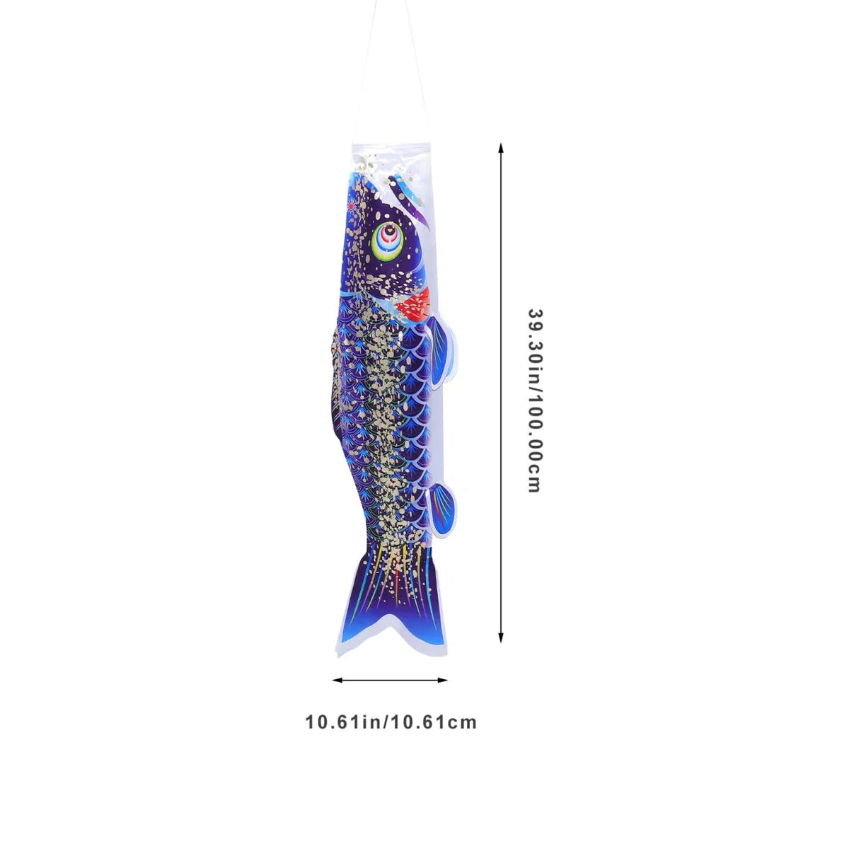 Ipetboom 1 Stück Koinobori Windsack Japanische Karpfenfahne Blau, 100x27cm Satin Fisch Flagge, Windspiel Deko für Garten, Hof, Terrasse, Balkon, Strand, Sushi Bar, Neujahr, Party und Outdoor