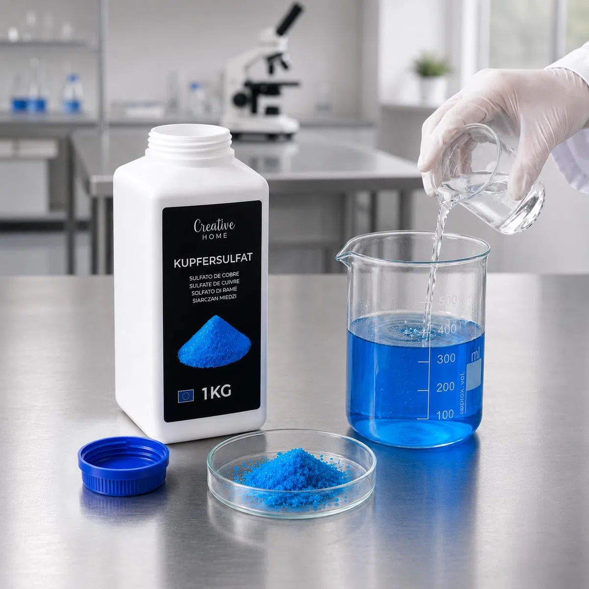 Creative Home Kupfersulfat Pentahydrat 1kg Kupfervitriol ohne Antibackmittel | Kupfer(II)-sulfat-5-hydrat für Labor, Kristallzucht, Experimente, Verkupfern
