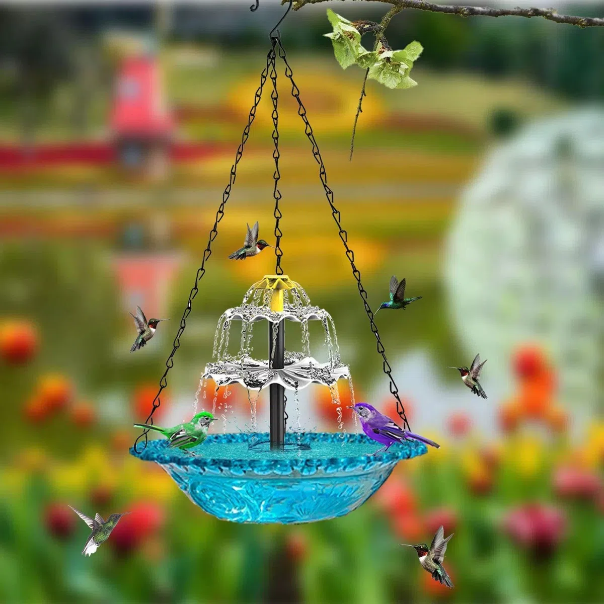 Hängender Solar Vogelbadbrunnen, Vogeltränke Hängend Springbrunnen, Gartenwasserfall Vogelbad Schale, Wasserspiel Dekoration Im Freien Für Vögel, Für Wilde Kolibri Finken Schmetterlinge