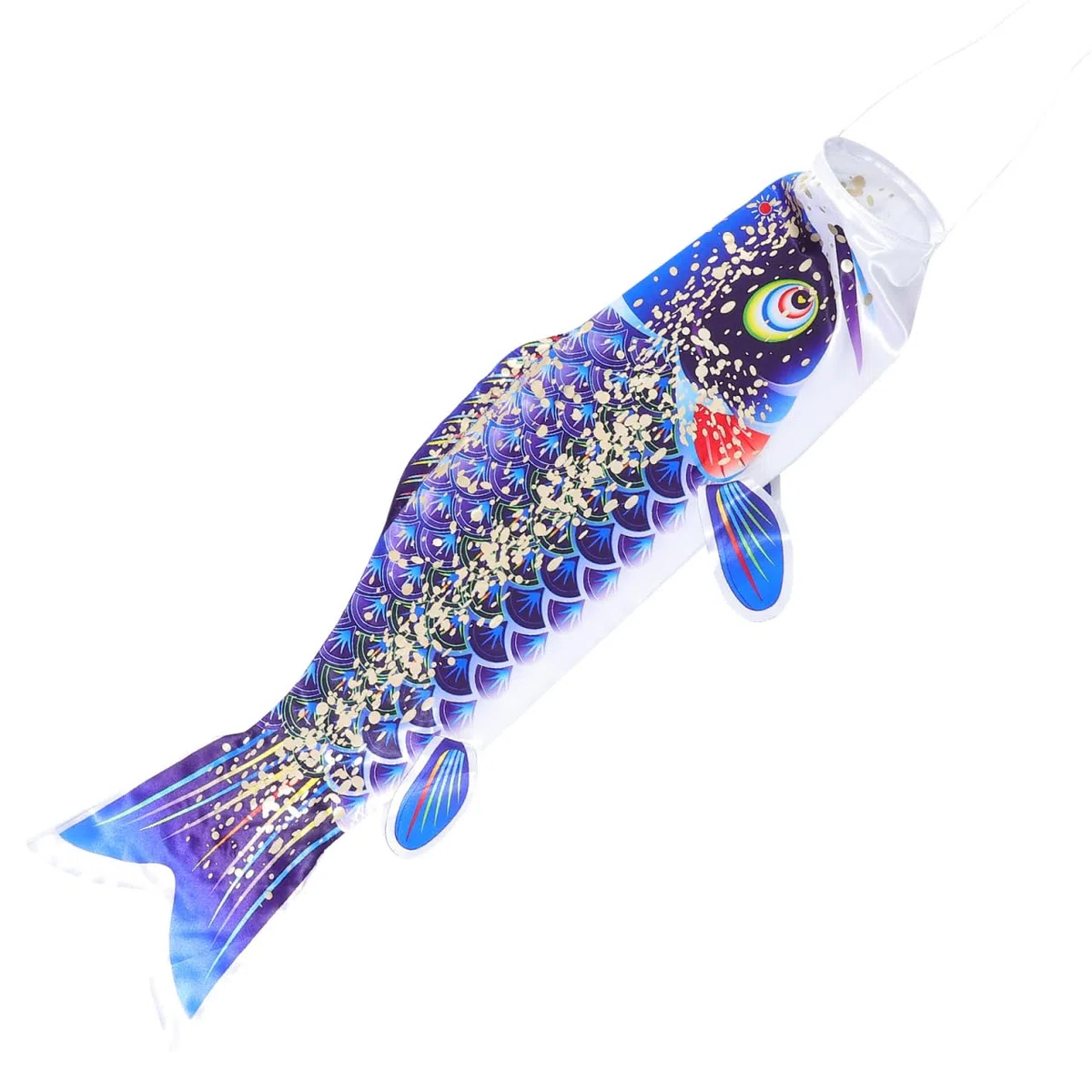 Ipetboom 1 Stück Koinobori Windsack Japanische Karpfenfahne Blau, 100x27cm Satin Fisch Flagge, Windspiel Deko für Garten, Hof, Terrasse, Balkon, Strand, Sushi Bar, Neujahr, Party und Outdoor