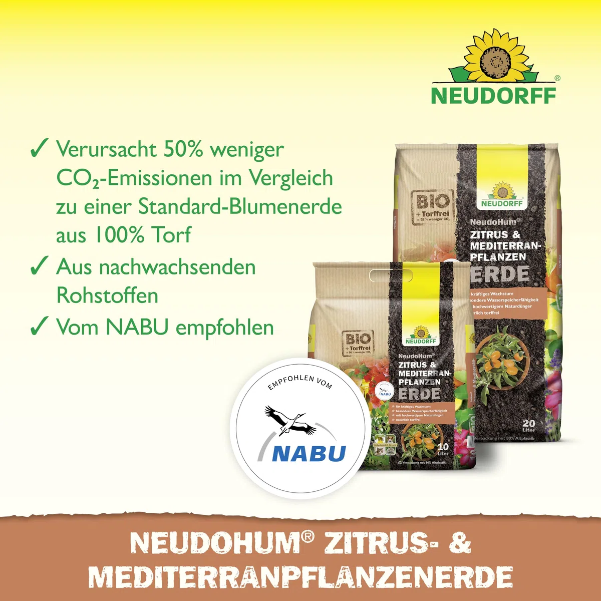 Neudorff NeudoHum Zitruserde 40L - torffreie mediterrane PflanzenErde - Bio Olivenbaum Erde für alle Mediterranpflanzen wie z.B. Palmen, Oleander und Zitronen - Zitruspflanzenerde ohne Torf