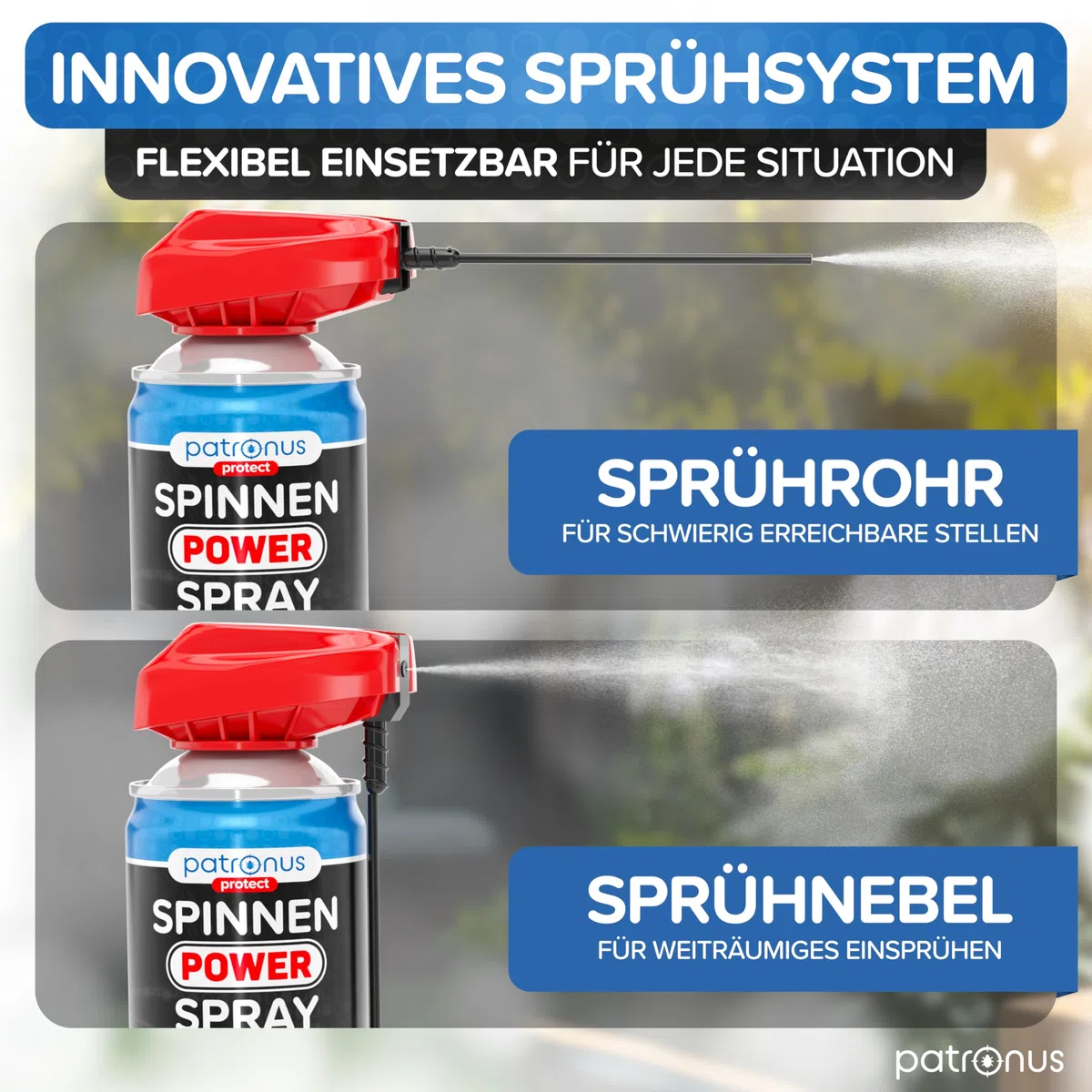 Patronus Spinnen Power Spray mit effektiver Sofortwirkung [500 ml] | Anti Spinnenspray mit Sprühlanze gegen Spinnen & zur Spinnen Abwehr, hochwirksames Anti Spinnen Spray für Indoor & Outdoor
