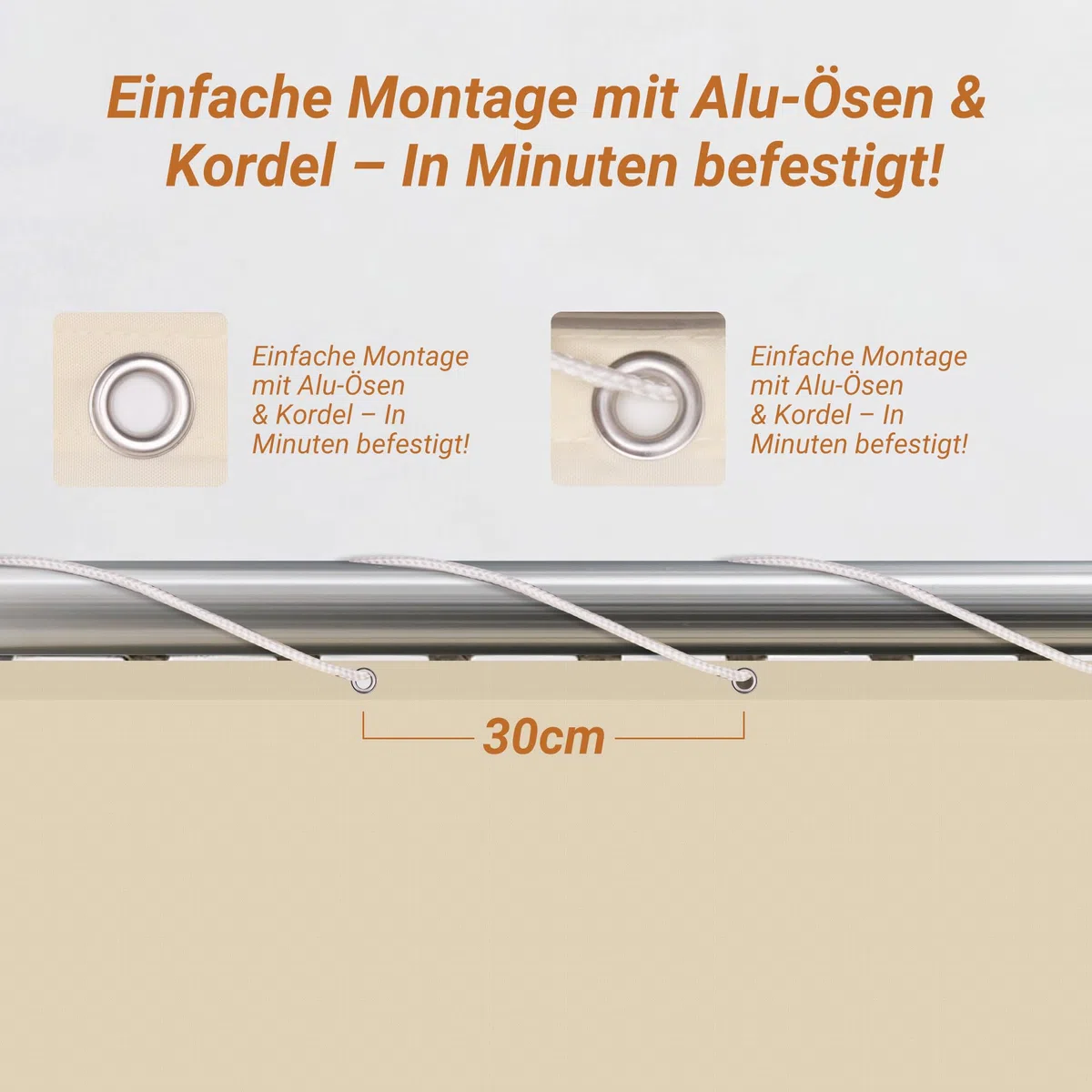 Balkon Sichtschutz 90x500cm, Blickdicht & wetterfest – Balkonabdeckung und Windschutz mit Ösen und Kordel, Creme
