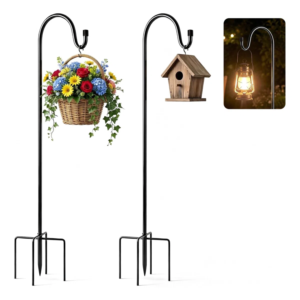 Garden Schäferhaken 2 Stück 120 cm Metallstangen Garten Höhenverstellbar Geeignet für laternenhalter Blumenampeln Pflanzkörbe Windspiele vogelhausständer