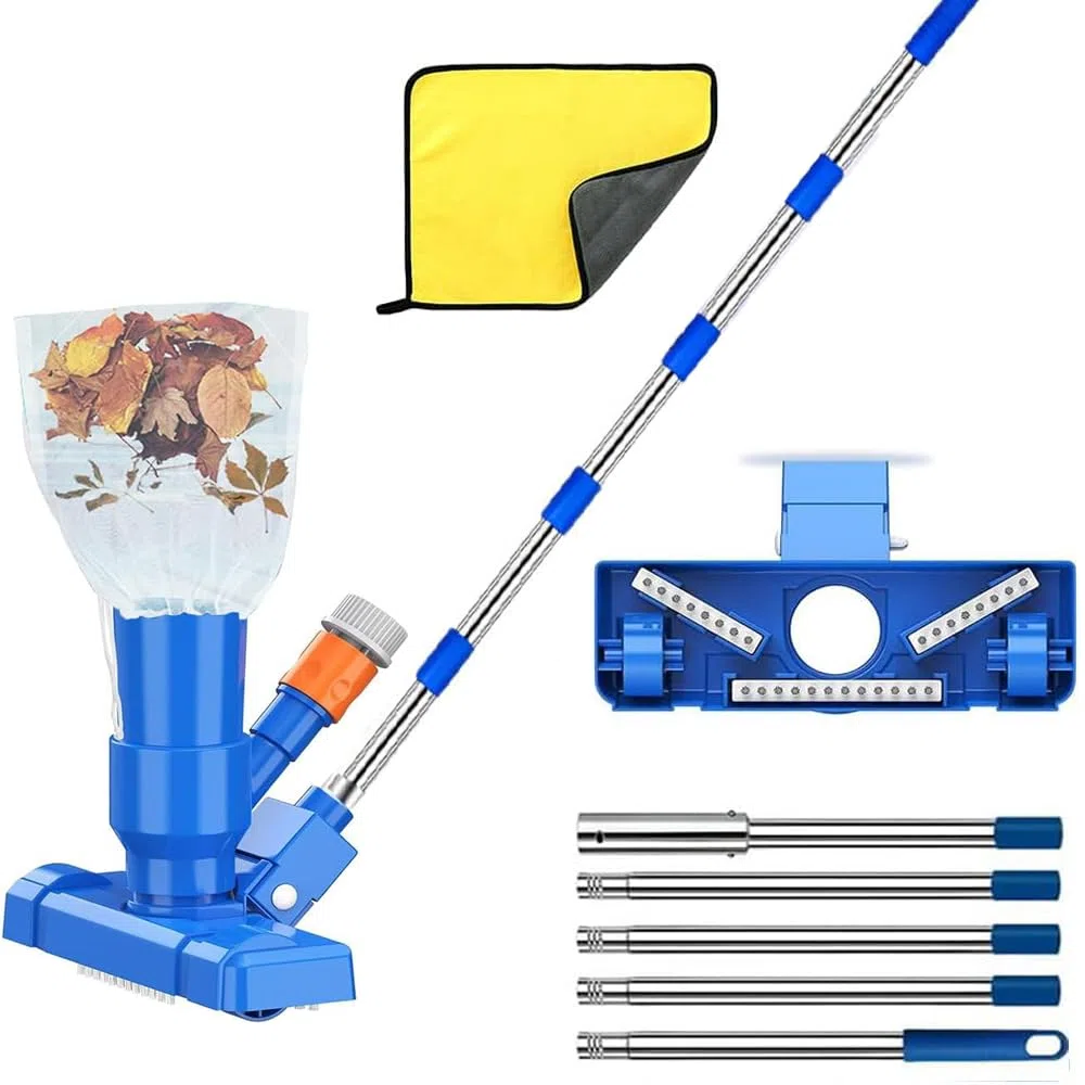 Poolsauger Bodensauger, Pool Reinigung Bodensauger mit Teleskopstange 180cm, Staubsauger Unterwasser mit Laubsack & Putztuch, Reinigungsbürste für Schwimmbad, Teich, Whirlpool, Bad und Spa