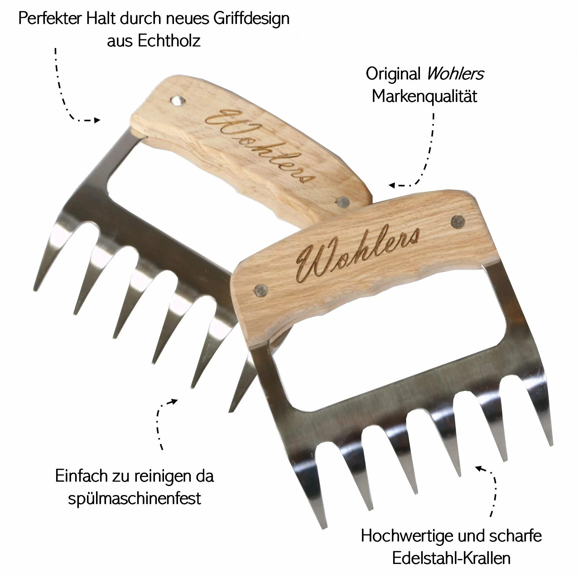 Pulled Pork Krallen für saftiges und leckeres Shredder BBQ - Edelstahl Fleisch Bärenkrallen für perfektes Pulled Pork - mit den Fleisch Krallen zur unvergesslichen Garten-Grill Party