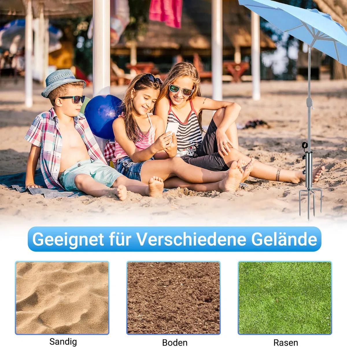GOZYLA Sonnenschirmständer mit Rasendorn Schirmständer 4 Zinken: Sonnenschirmhalter Spikes Klein Fuß Terrassenschirm Stahlanker Fahrbar Sonnenschirmfuß für Außenbereich Gras Sand Strand
