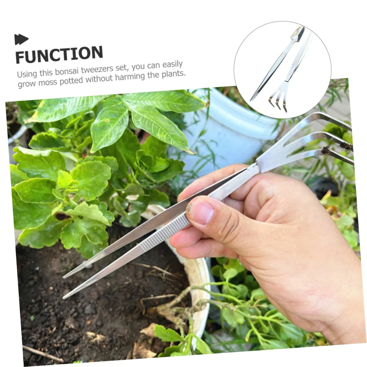 VICASKY Bonsai Pinzette aus Edelstahl für Garten und Innenbereich Leichtes Verdichtungswerkzeug mit Schaufelpinzette zum Moos Entfernen und Boden Lockern