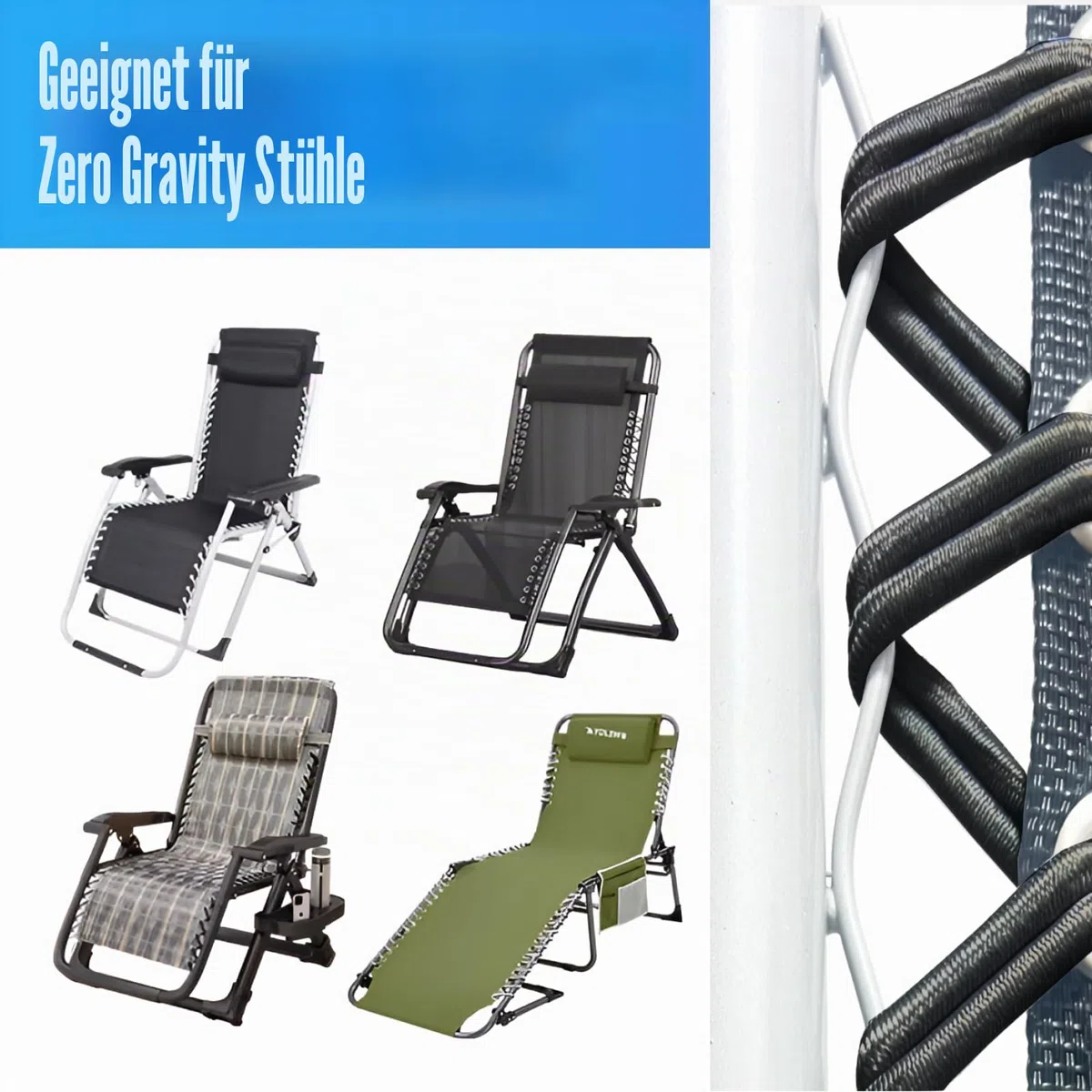 Ersatzbezug für Liegestuhl mit 4 elastischen Seilen (160 x 43 cm), Ersatzstoff für Zero-Gravity-Stuhl, Klappstuhl, Gartenstuhl, Liegestuhl, Outdoor-Reparaturstoff (Diamond Shape)