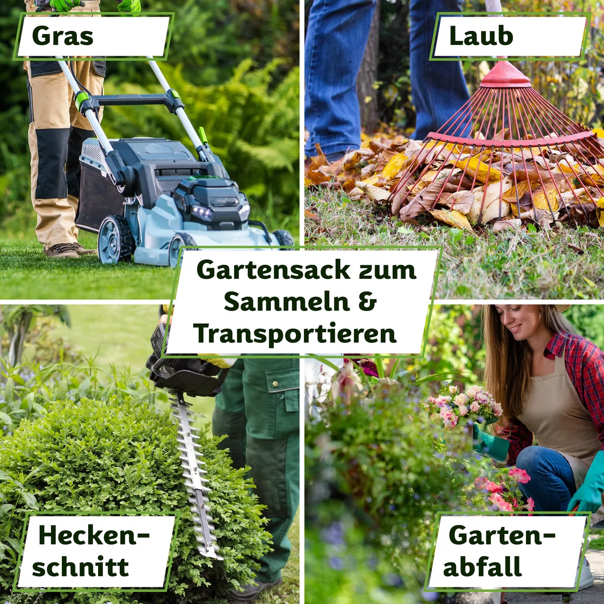 TTL GARDEN 3x 272L Gartensack - DOPPELTER BODEN extra stabil selbststehend 4 Griffe 150gsm groß robust & faltbar - 3er Set Garten Sack Laubsack Abfallsack für Gras Laub Hecke Gartenabfall