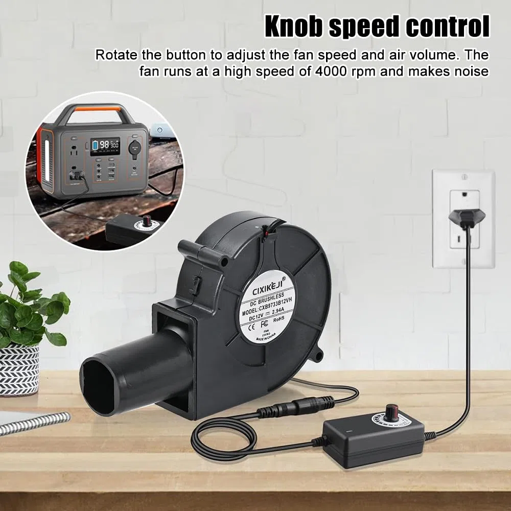 Radiallüfter 12V, 220V Regelbar AC Radial Lüfter, Kühlung Lüfter mit drehzahlregler, DC 3-12V Turbinengebläse, Gebläse Lüfter für Belüftung Lüfterwechsel BBQ, Aufblasbar, Häusliche Kamine