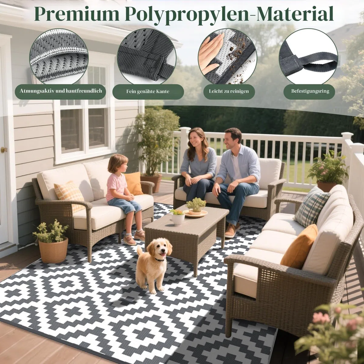 MOKANI Outdoor Teppich Wetterfest 120x180cm, Kunststoff Stroh/Plastik Reversible Matte UV-beständig Camping Patio Wasserdichter Außenbereich für Balkon Terrasse Pinic