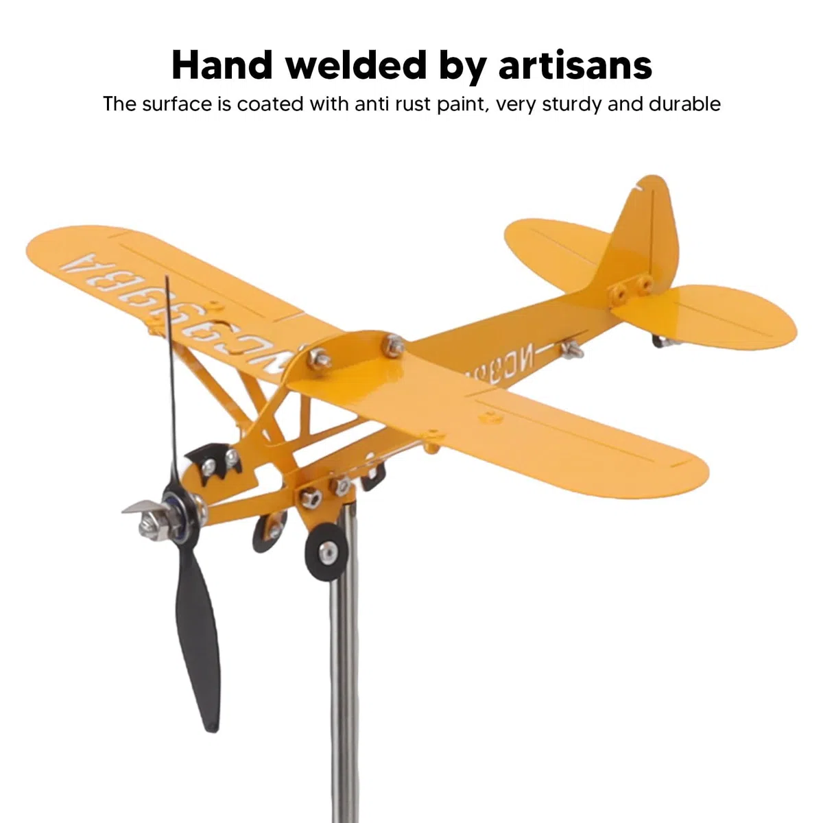 Cyrank Flugzeug Wetterfahne 3D, Metall Flugzeug Windmühle Für Hof, Garten Windrad Draußen Gartenskulptur, 3D-Windspiel, Wind Spinner Metall-Windanzeiger für Gärten, Terrasse, Rasen, Outdoor(L)