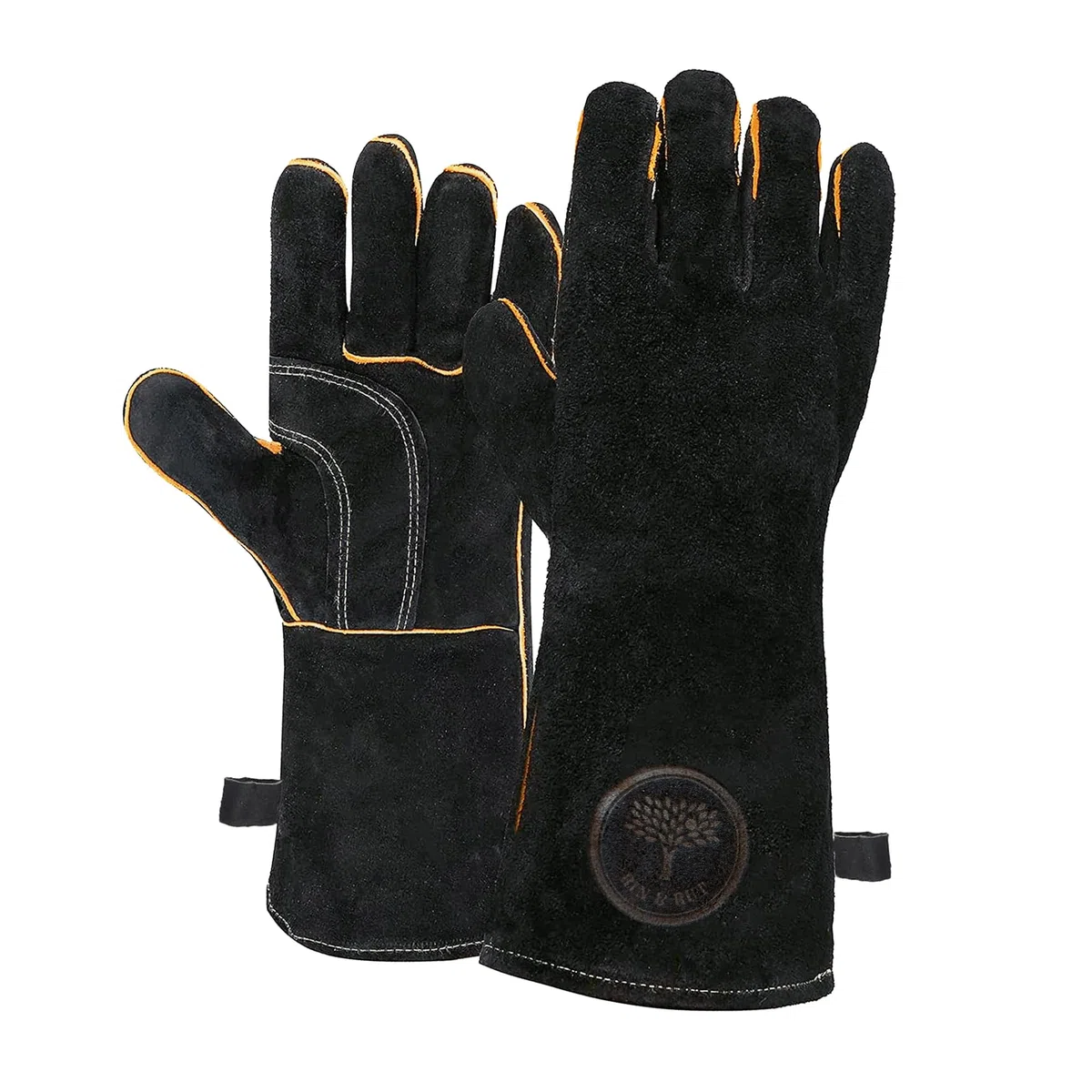Rin & Rut Grillhandschuhe & Ofenhandschuhe aus Leder 34,5 cm - hitzebeständige Koch- & Kaminhandschuhe mit weichem Innenfutter - Lange feuerfeste Grillhandschuhe für Backofen, BBQ & Kamin