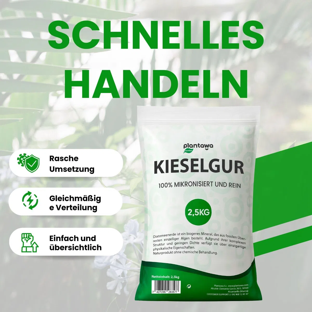PLANTAWA Kieselgur 2,5kg | 100% Natürlich und Nachhaltig | Diatomaceous Earth | Fein Gemahlenes Kieselgur Pulver Ohne Chemische Behandlungen | Vielseitig Einsetzbar